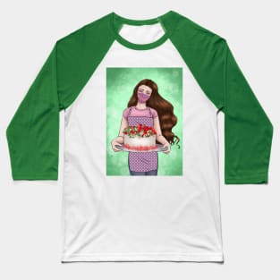 Girl with floral facemask with Christmas cake Baseball T-Shirt